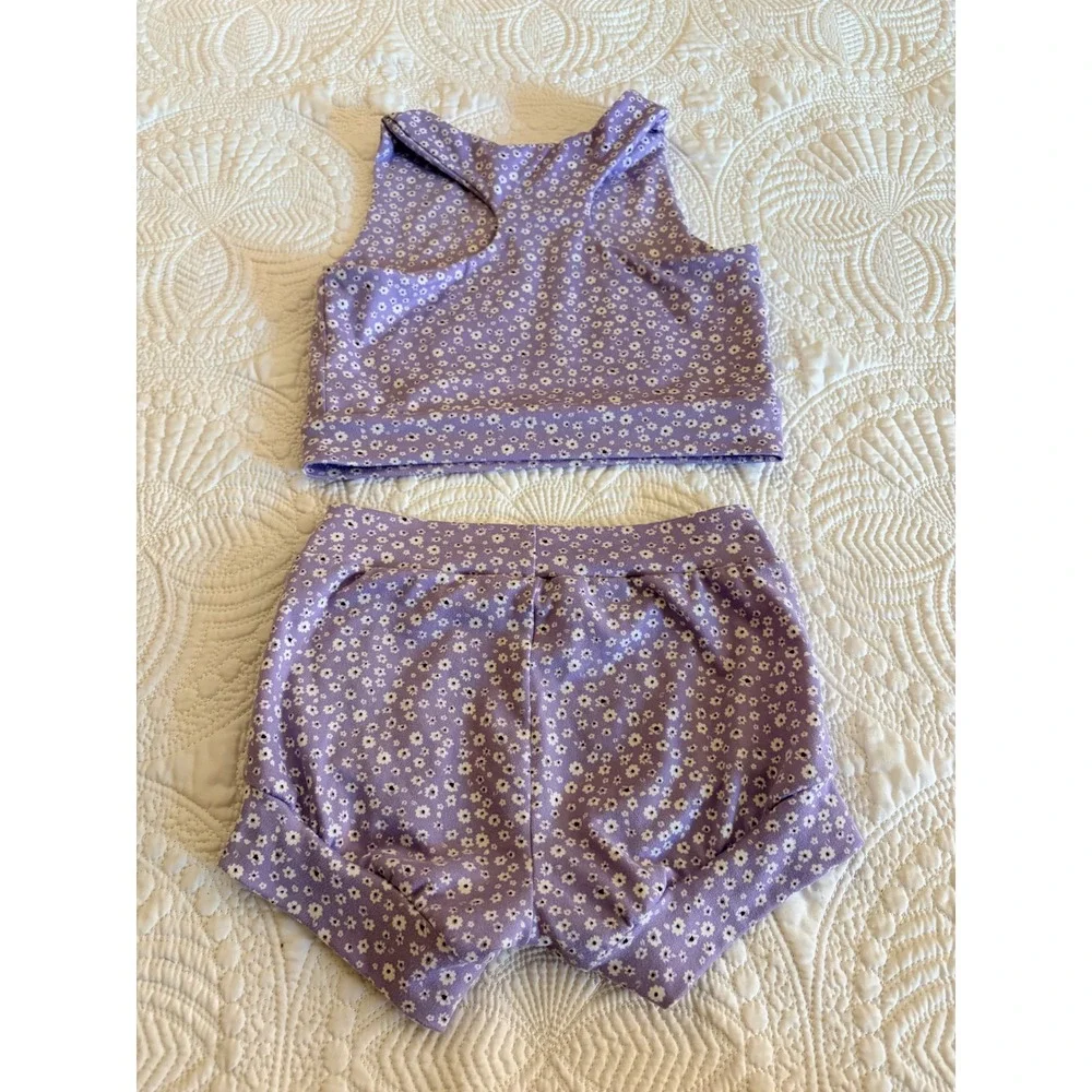 Willa B Dance Wear Little Girls Purple Floral Two-Piece Tank and Shorts Set